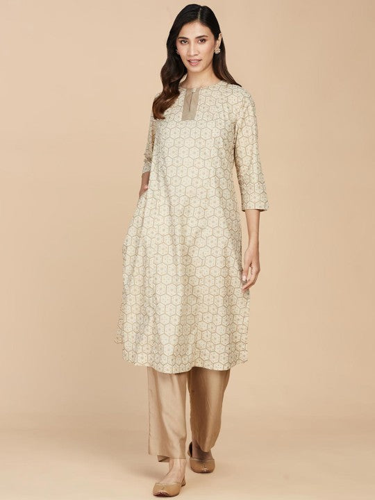 Fabindia Ethnic Motifs Printed A-Line Cotton Kurta