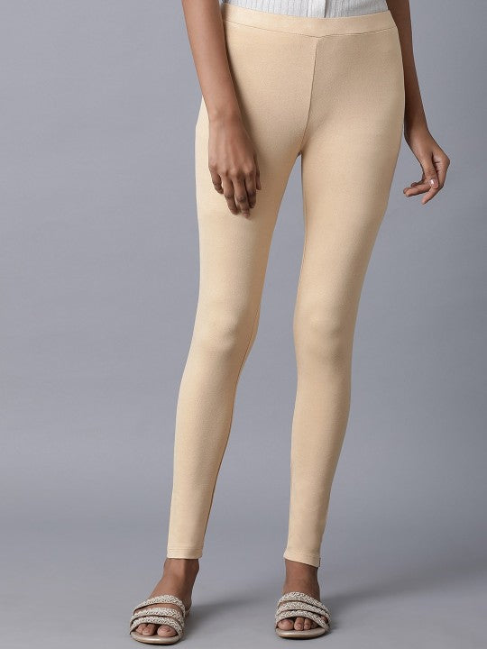 W Women Cream-Coloured Ankle Length Leggings