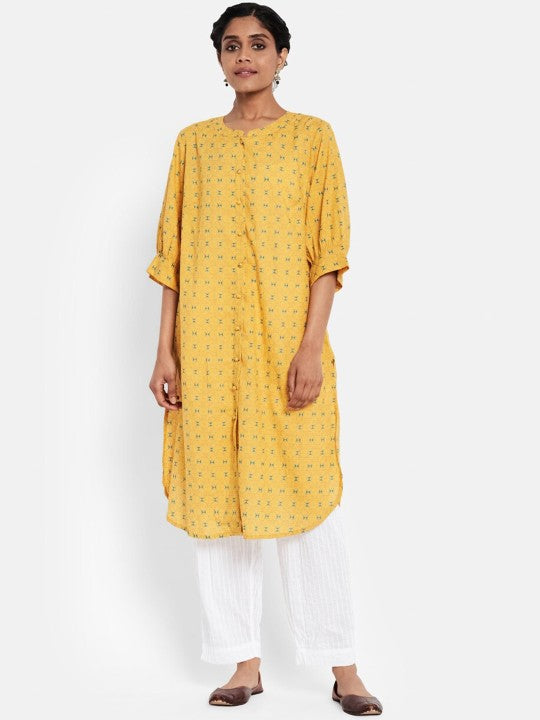 Fabindia Women Yellow Cotton Printed Regular Fit Kurta
