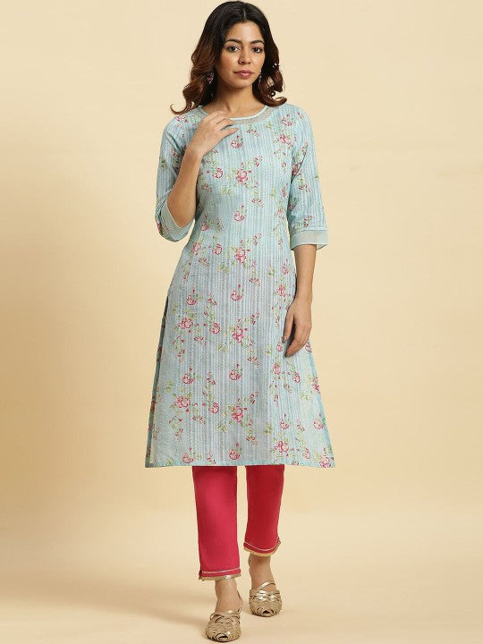 W Floral Printed A Line Pure Cotton Kurta