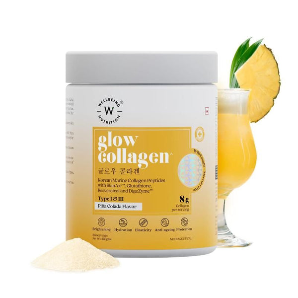 Wellbeing Nutrition Glow Korean Marine Collagen Peptides - Pina Colada - 250 gms