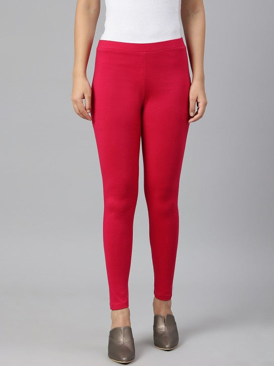 W Women Pink Solid Ankle Length Leggings