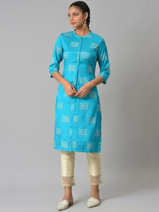 W Women Mandarin Collar Floral Printed Kurta
