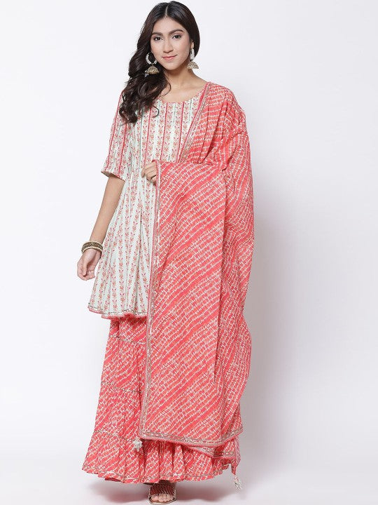 Biba Ethnic Motifs Printed Empire Kurta with Sharara & Dupatta