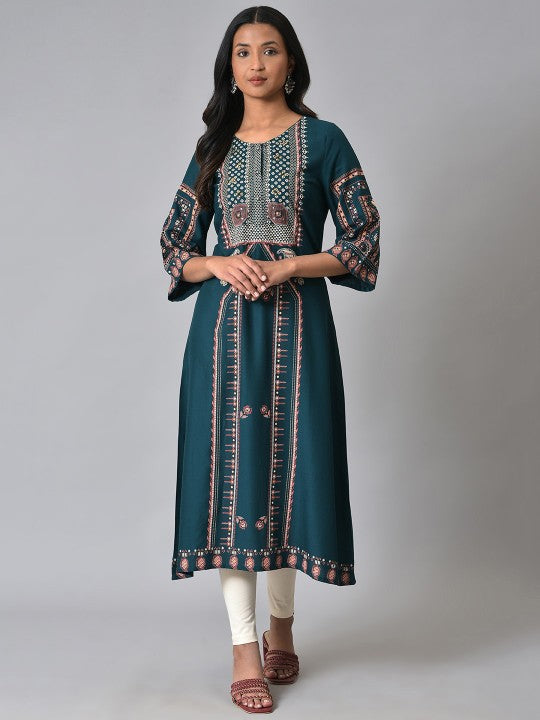 W Ethnic Motifs Printed Straight Regular Kurta