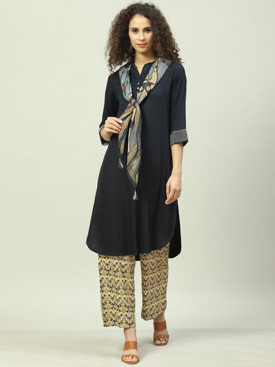 Biba Ethnic Motifs Printed Kurta With Trousers & Dupatta