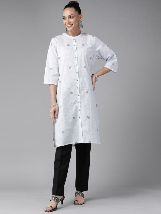 W Women Polka Print Cotton Straight Kurta
