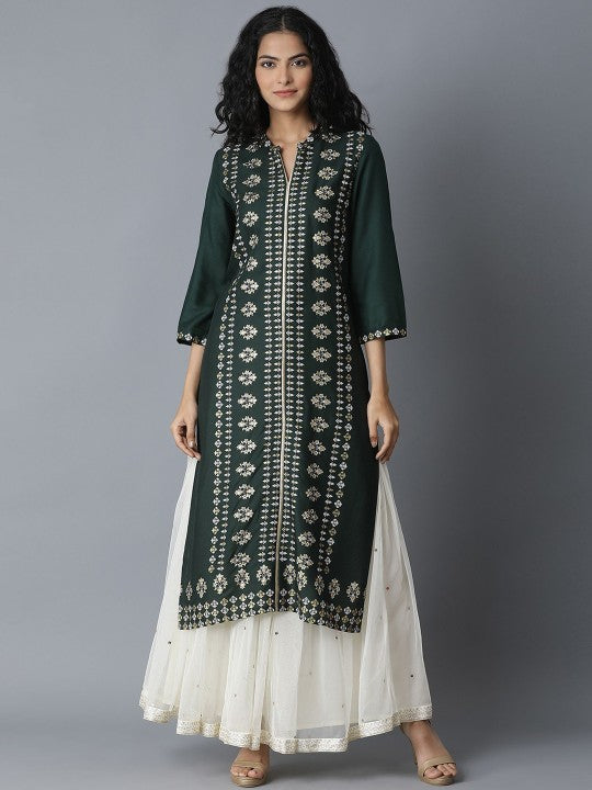 W Women Green Printed Kurta