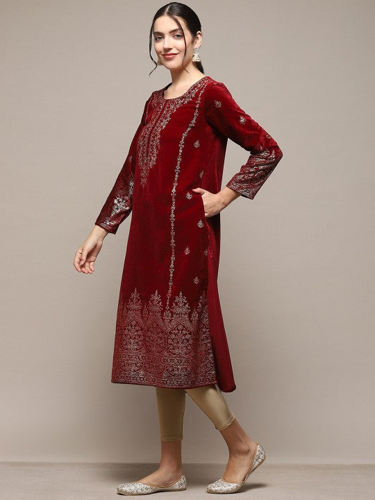 Biba Ethnic Motifs Printed Pure Cotton Straight Kurta