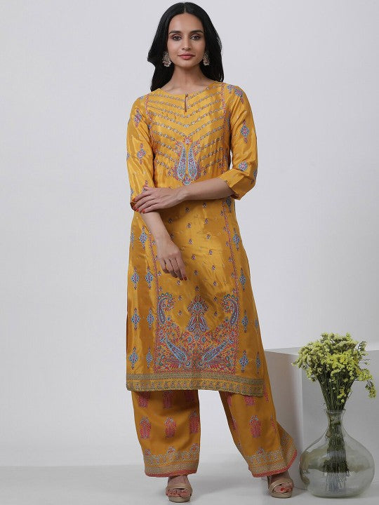 W Paisley Printed Keyhole Neck Straight Kurta with Trousers