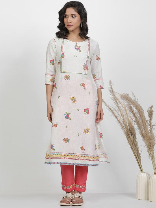 W Floral Printed Keyhole Neck Regular Kurta with Trousers