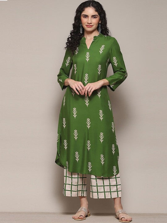 Biba Ethnic Motifs Printed Mandarin Collar Regular Kurta With Palazzos