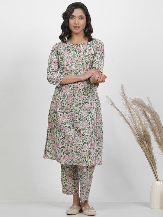 W Floral Printed Regular Gotta Patti Kurta with Palazzo