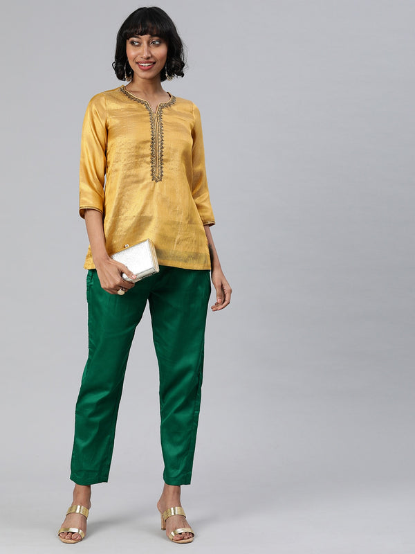 Biba Women Golden Solid Straight Kurti