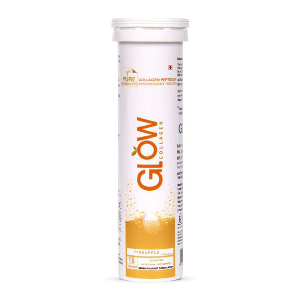 GlowCollagen Peptides 1000mg Effervescent Tablets - Pineapple Flavour - 15 Tabs