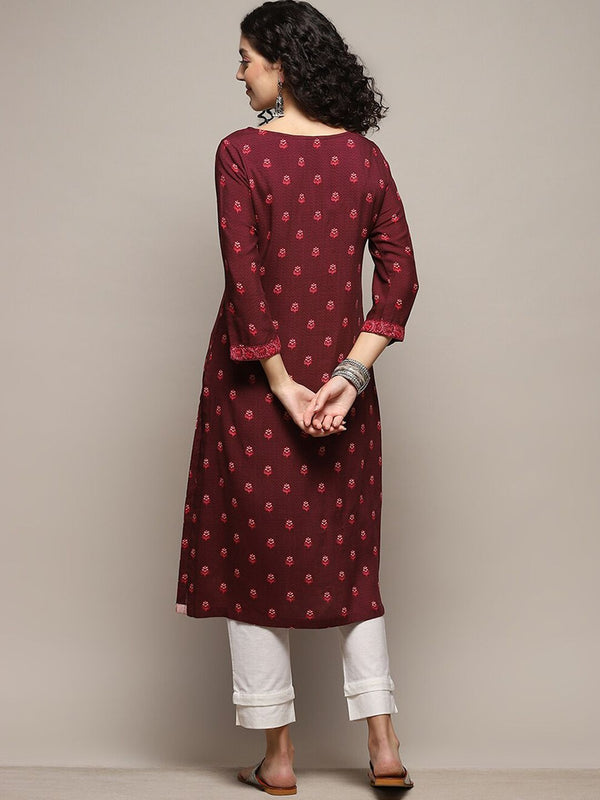 Biba Ethnic Motifs Printed Kurta - Red & Maroon