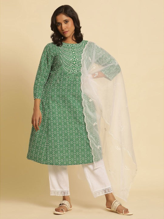 W Paisley Embroidered Organza Dupatta with Thread Work