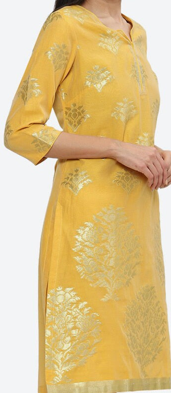 Biba Ethnic Motif Woven Design Notched Neck Kurta