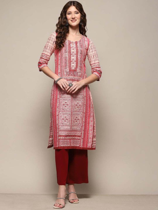 Biba Ethnic Motifs Printed Cotton Straight Kurta