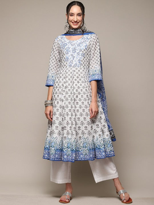 Biba Floral Printed A-Line Kurta with Palazzos & Dupatta