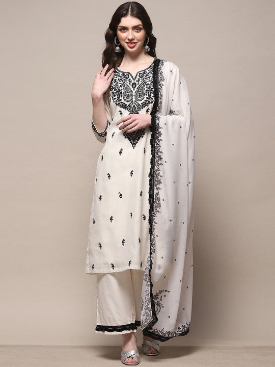 Biba Women Floral Embroidered Regular Thread Work Kurta with Palazzos & With Dupatta