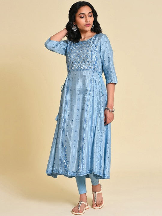 W Geometric Printed Sequins Anarkali Kurta