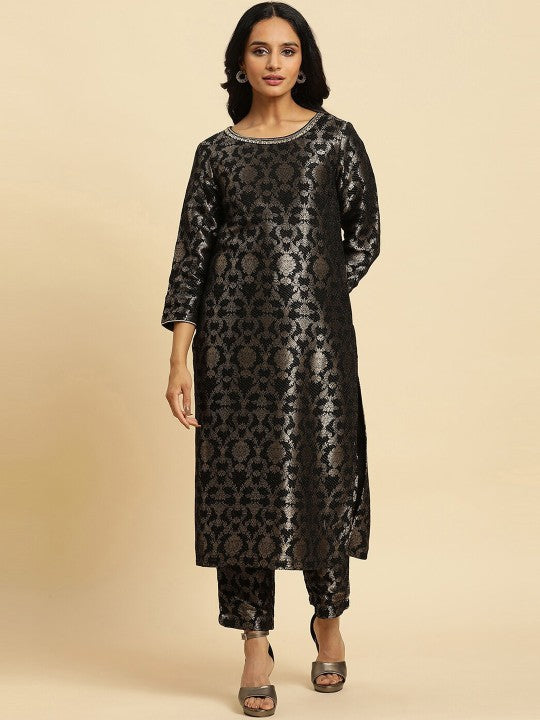 W Ethnic Motifs Woven Design Regular Kurta with Trousers