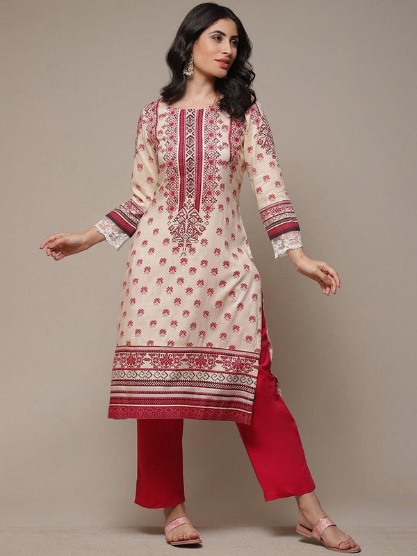 Biba Ethnic Motifs Printed Lace Detail Kurta