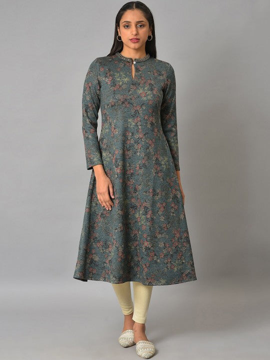 W Floral Printed Keyhole Neck Anarkali Kurta