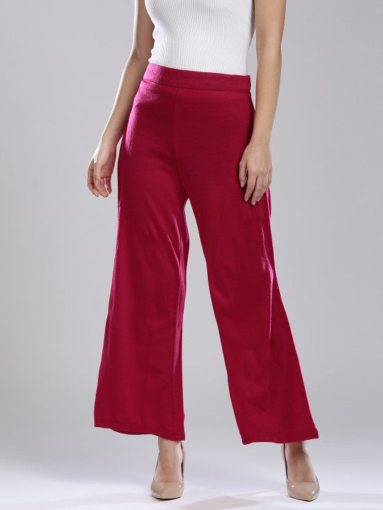 W Women Pink Wide Leg Solid Palazzos