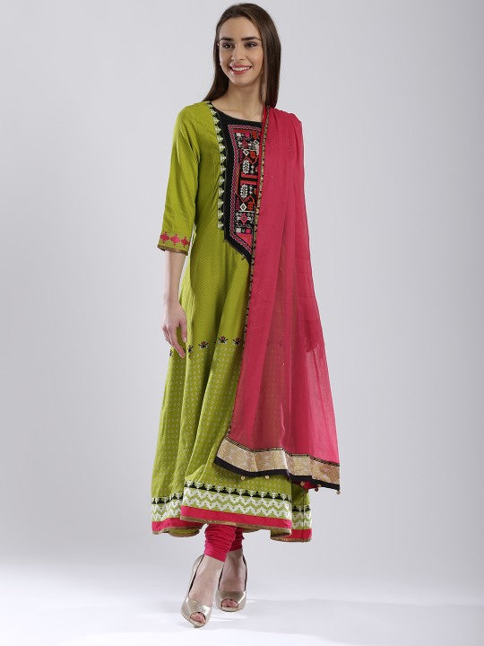 W Pink Mukaish-Work Dupatta