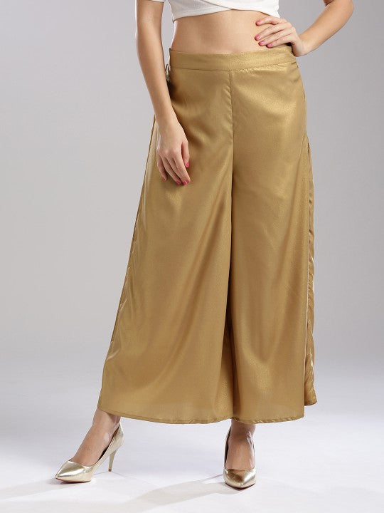 W Wishful by Women Golden Flared Solid Palazzos