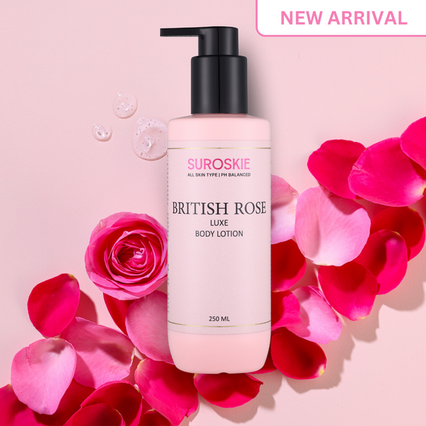 Suroskie British Rose Body Lotion with Shea and Cocoa Butter Lotion - Hydration for 24 Hrs, Deep Nourishment, Lightweight & Fast-Absorbing, Suitable for Both (250ml)