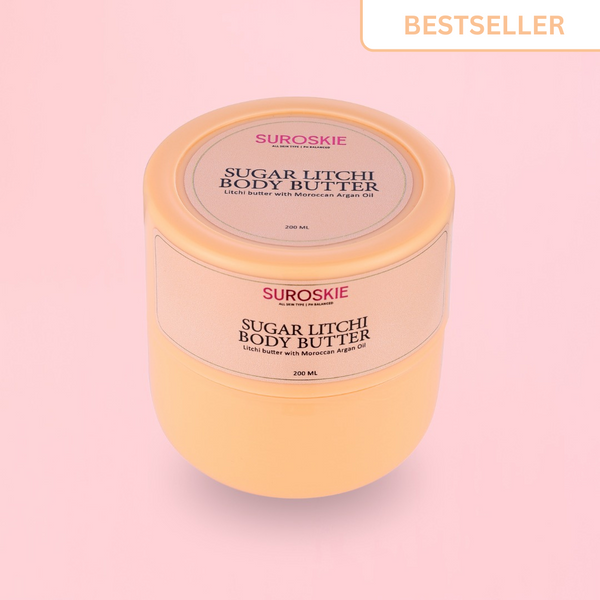 Suroskie Sugar Litchi Body Butter with Moroccan Argan Oil Extract - Hydration Upto 96 Hrs, Deep Nourishment, Suitable For All Skin Types (200ml)