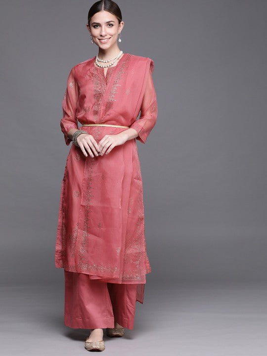 Biba Women Mauve Regular Kurta with Palazzos & With Dupatta