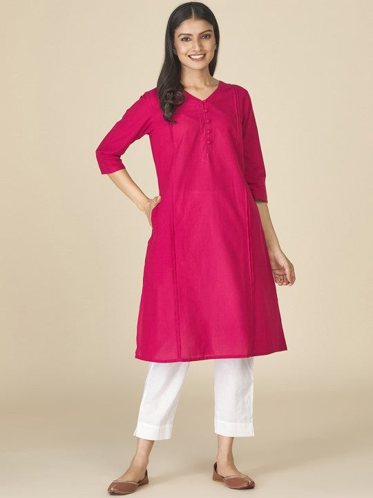 Fabindia FabBasic V-Neck Panelled A-Line Cotton Kurta