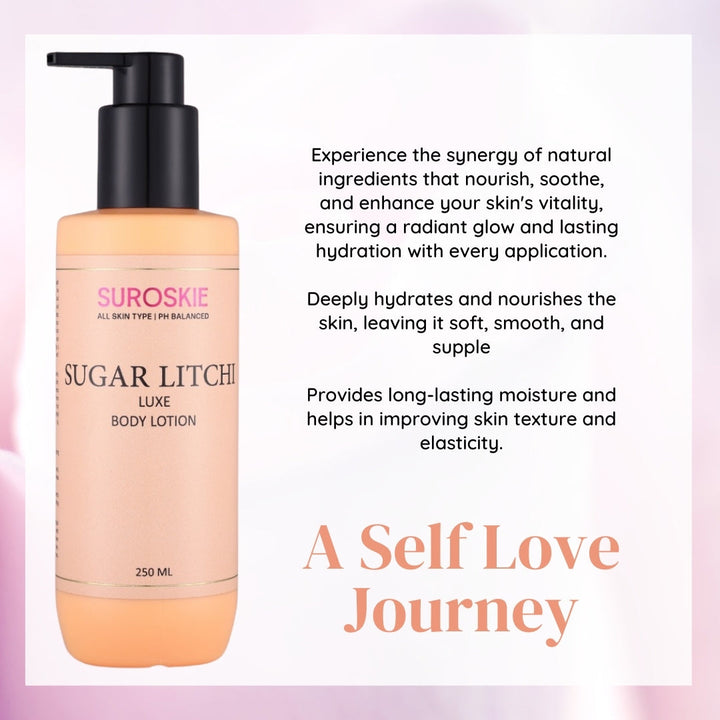 Suroskie Sugar Litchi Body Lotion with PH Balanced - Deep Hydration, Soothing & Calming, Light-Weight & Fast-Absorbing, Suitable For Both (250ML)