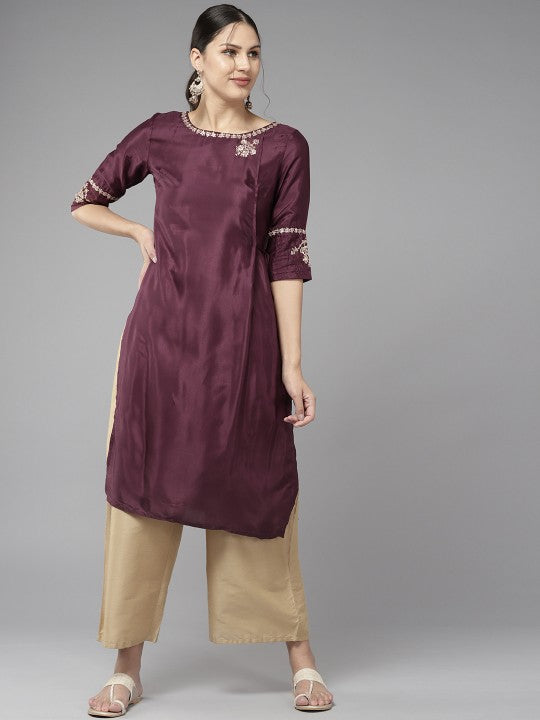 W Embroidered Yoke Design Sequinned Detailed Straight Kurta