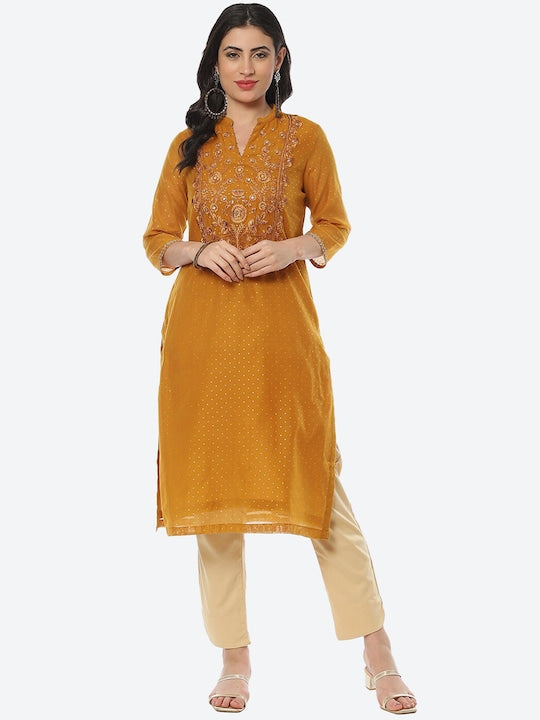 Biba Women Polka Dots Printed Thread Work Kurta