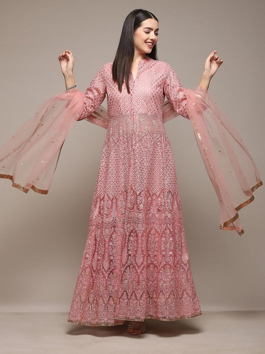 Biba Ethnic Motifs Embroidered Beads and Stones A-Line Kurta & Skirt With Dupatta