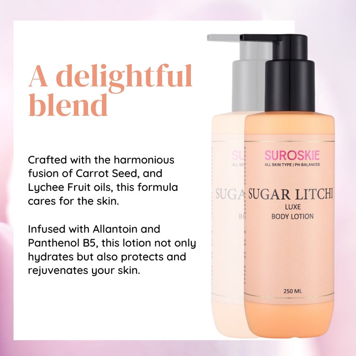 Suroskie Sugar Litchi Body Lotion with PH Balanced - Deep Hydration, Soothing & Calming, Light-Weight & Fast-Absorbing, Suitable For Both (250ML)