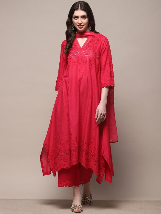 Biba Women Empire Pure Cotton Kurta with Palazzos & With Dupatta