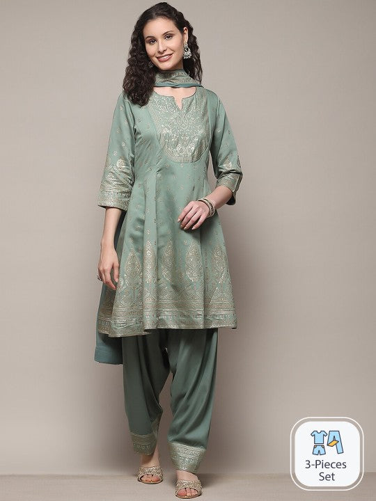 Biba Ethnic Motifs Printed A-Line Kurta & Salwar With Dupatta