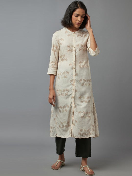 W Women Beige Ethnic Motifs Printed Kurta