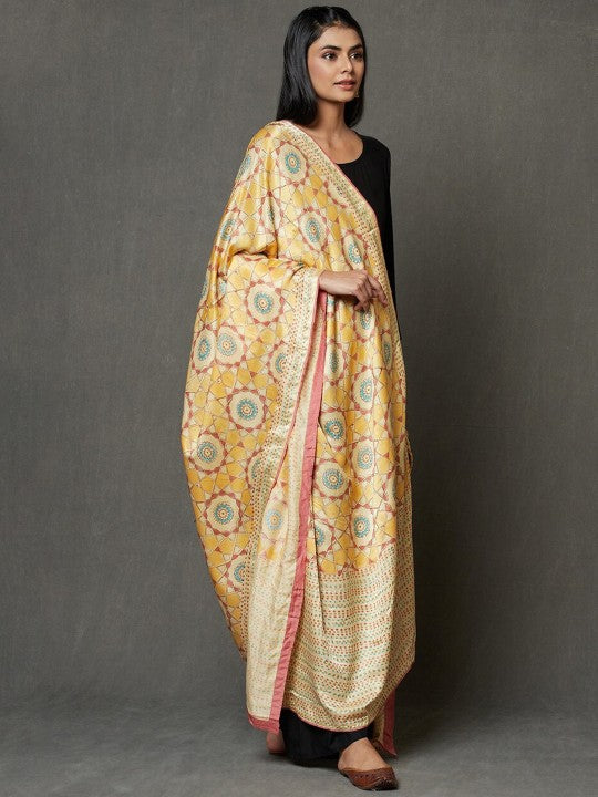 Fabindia Ethnic Motifs Block Printed Silk Dupatta