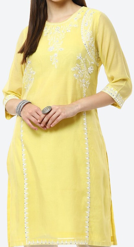 Biba Women Yellow Ethnic Motifs Embroidered Chikankari Kurta