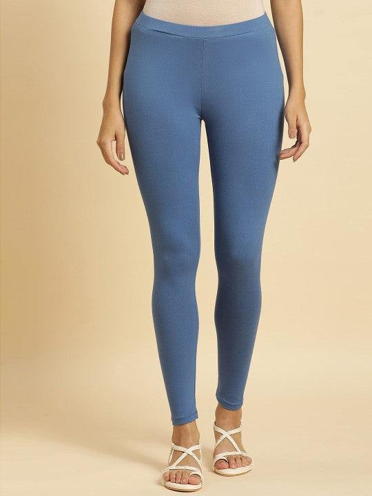 W Ankle Length Cotton Leggings - Blue