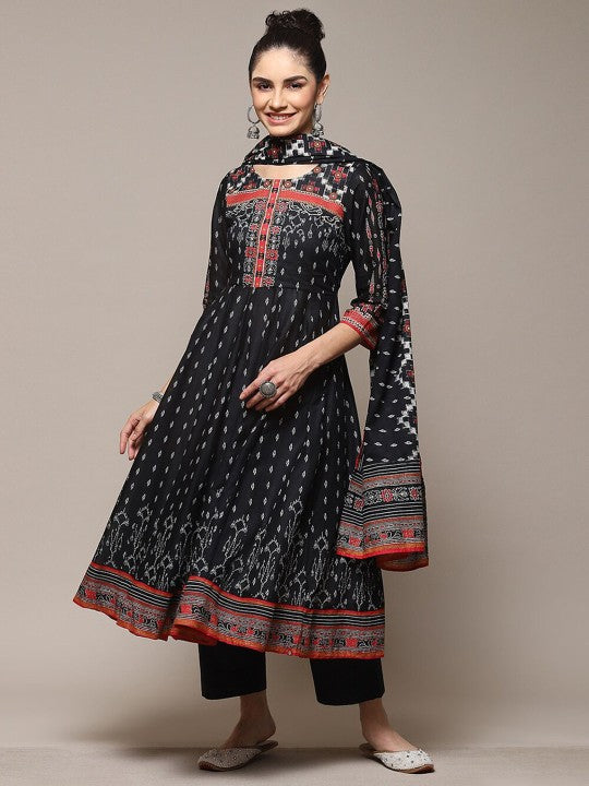 Biba Ethnic Motifs Printed Round Neck Anarkali Kurta With Palazzos & Dupatta