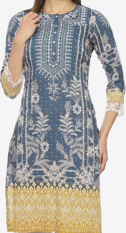 Biba Ethnic Motifs Printed Kurta - Blue & White