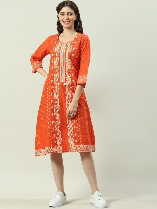 Biba Geometric Printed A-Line Cotton Kurta